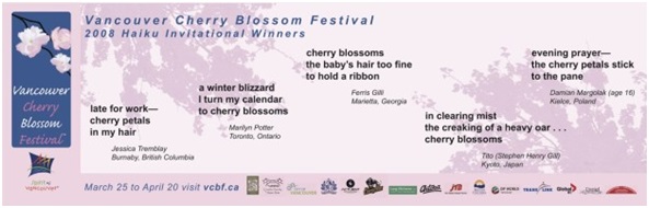 Vancouver Cherry Blossom Festival Haiku Invitational poster posted in buses and trains.